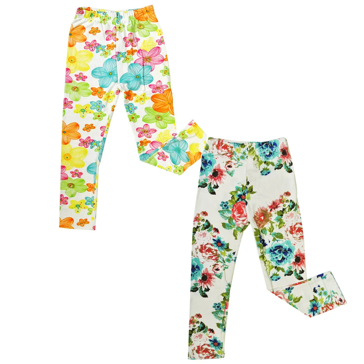 0bWrapables-Doodle-and-Floral-Print-Toddler-Leggings-Set-of-2-White-Size-5-