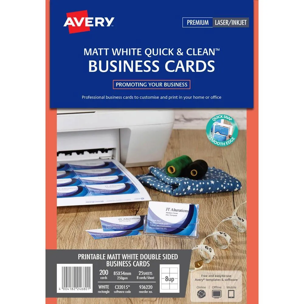 1nAvery-936220-C32015-Quick-And-Clean-Business-Cards-Inkjet-Matt-250Gsm-Pack-200