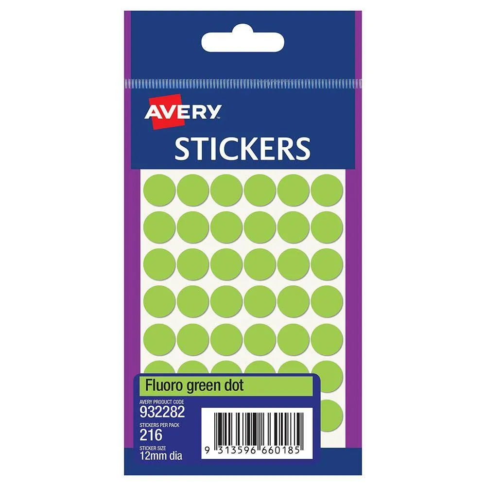 1tAvery-932282-Multi-Purpose-Stickers-Circle-12Mm-Fluro-Green-Pack-216