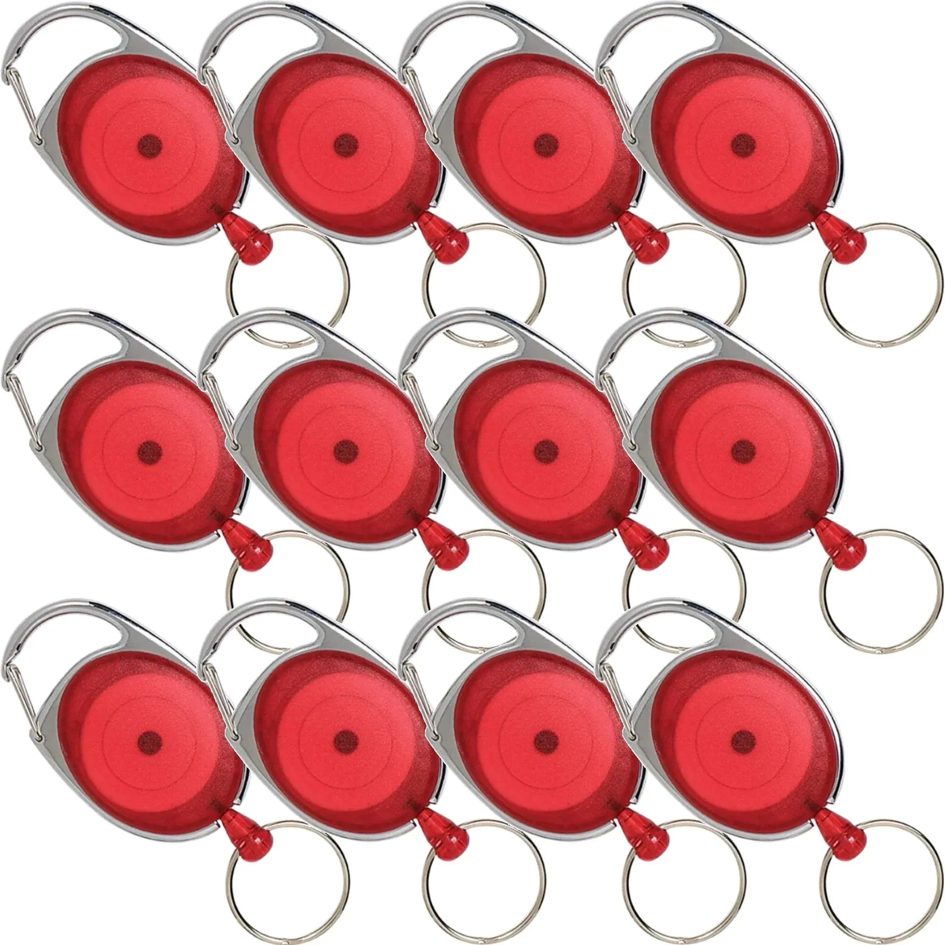 2qRexel-Retractable-Key-Chain-Ring-Holder-Snap-Lock-Red-12-Pack