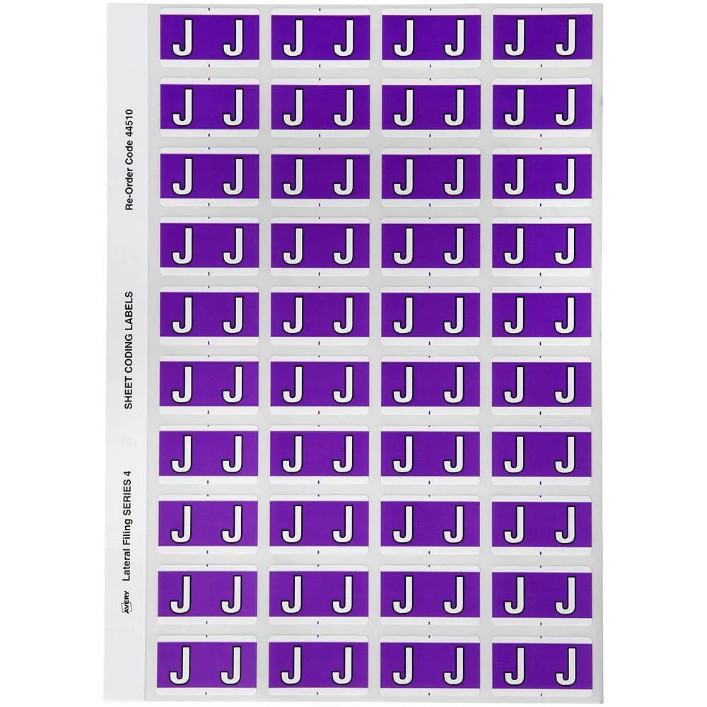 2wAvery-44510-Label-Side-Tab-J-Colour-Code-25-X-42Mm-Purple-Pack-240
