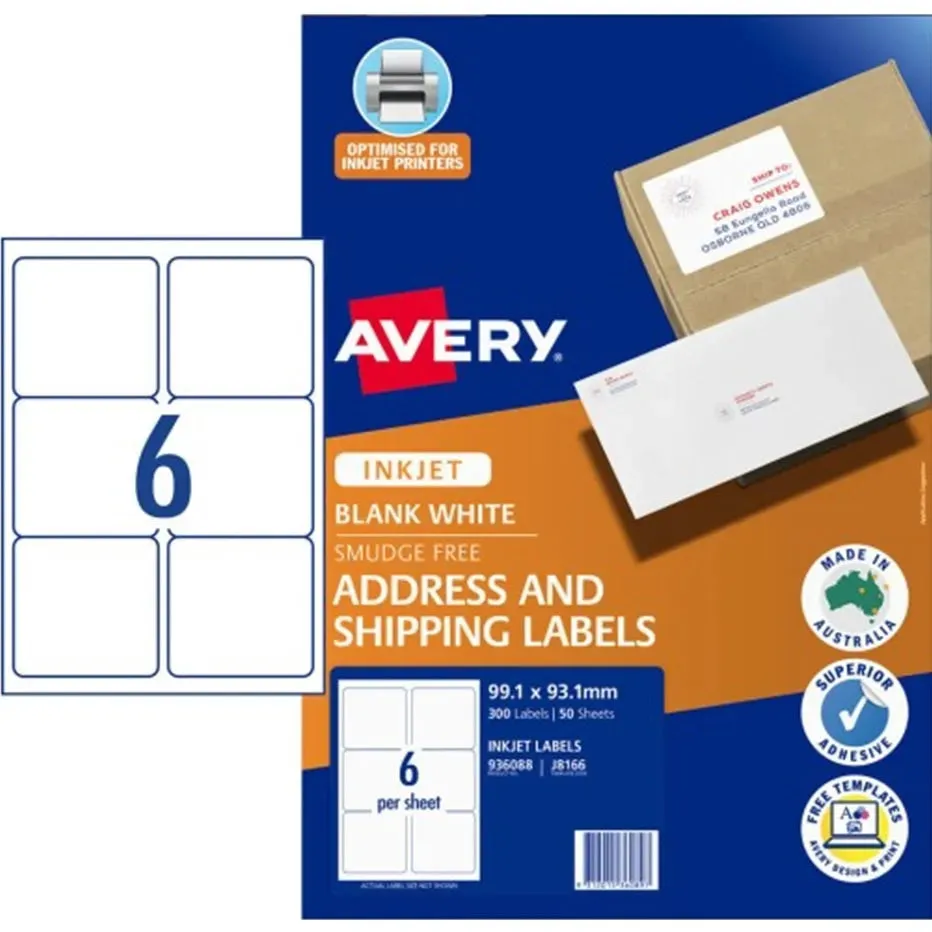 5oAvery-936088-J8166-Shipping-Labels-Inkjet-6UP-White-Pack-50-Sheets
