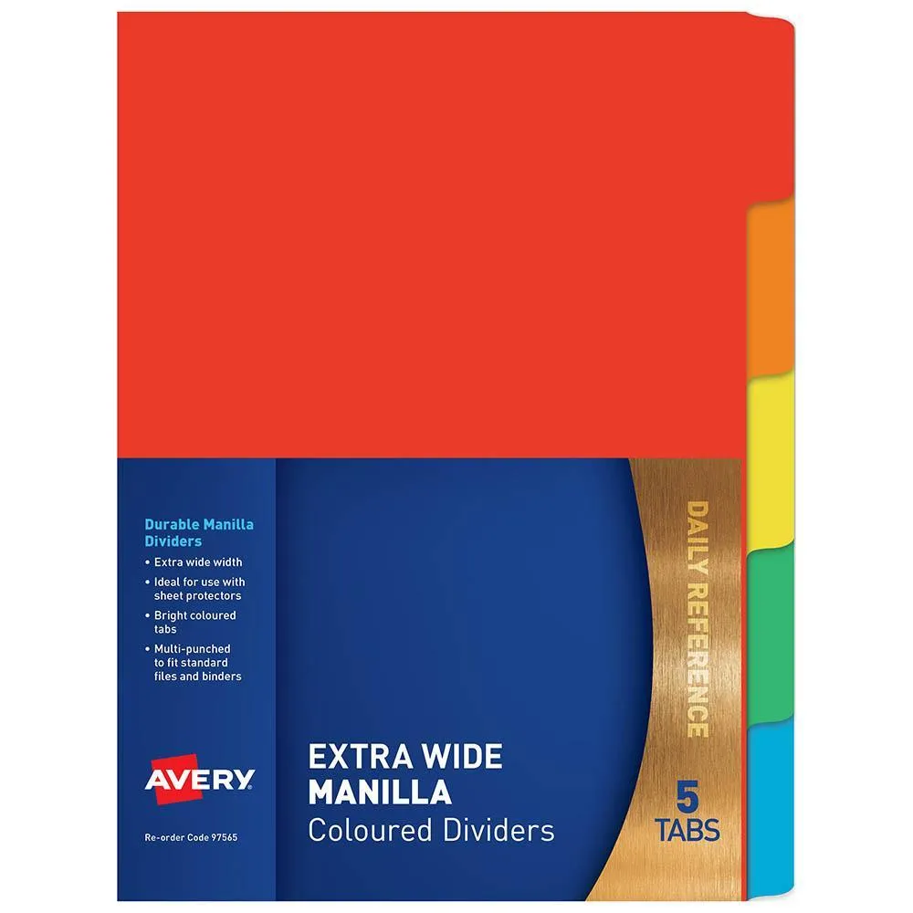 6nAvery-97565-Divider-Manilla-Extra-Wide-5-Tab-A4-Bright-Multi-Coloured