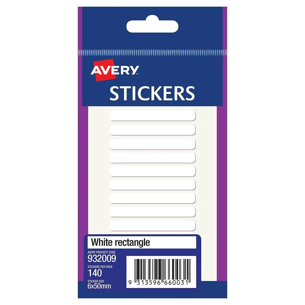 6xAvery-932009-Multi-Purpose-Stickers-Rectangle-50-X-6Mm-White-Pack-140