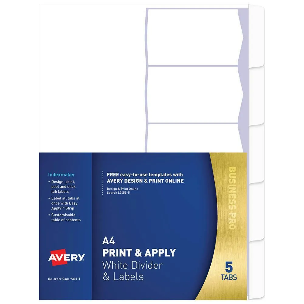 7jAvery-930111-L7455-5-Print-Apply-A4-With-Easy-Apply-Labels-1-5-Tabs