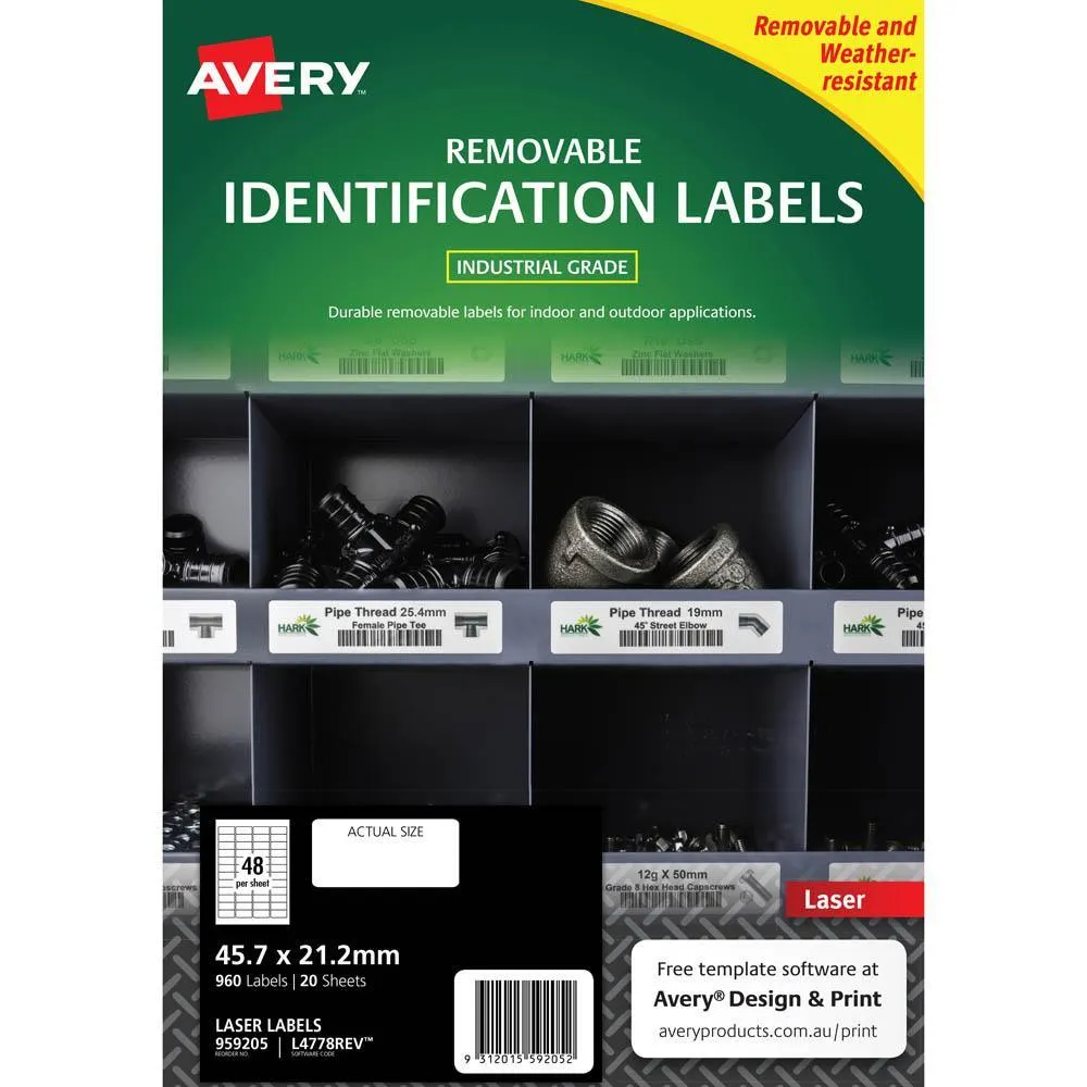 7tAvery-959205-Removable-Heavy-Duty-Labels-457-X-212Mm-White-Pack-20