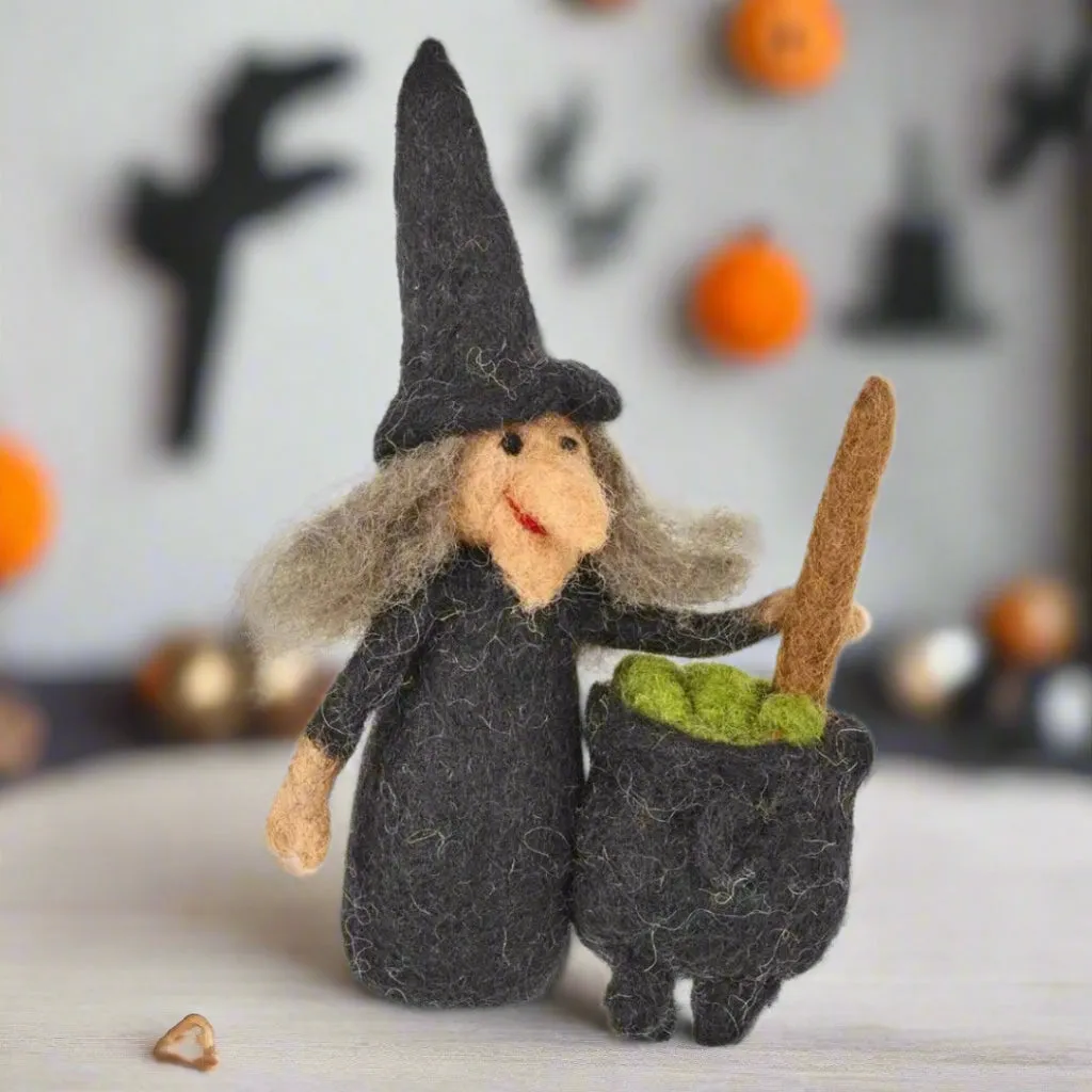 8gPrimitive-Folk-Art-Handmade-Felted-Wool-Witch-w-Cauldron-Halloween-Ornaments