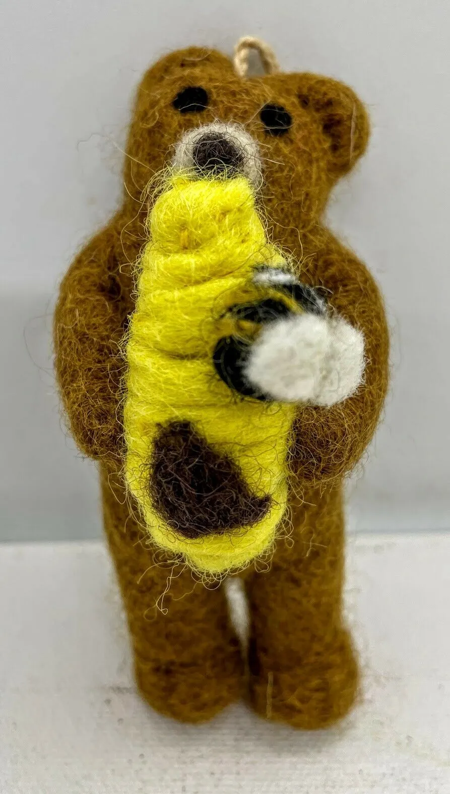 8iPrimitive-Folk-Art-Handmade-Felted-Wool-Honey-Teddy-Bear-w-Beehive-Ornament