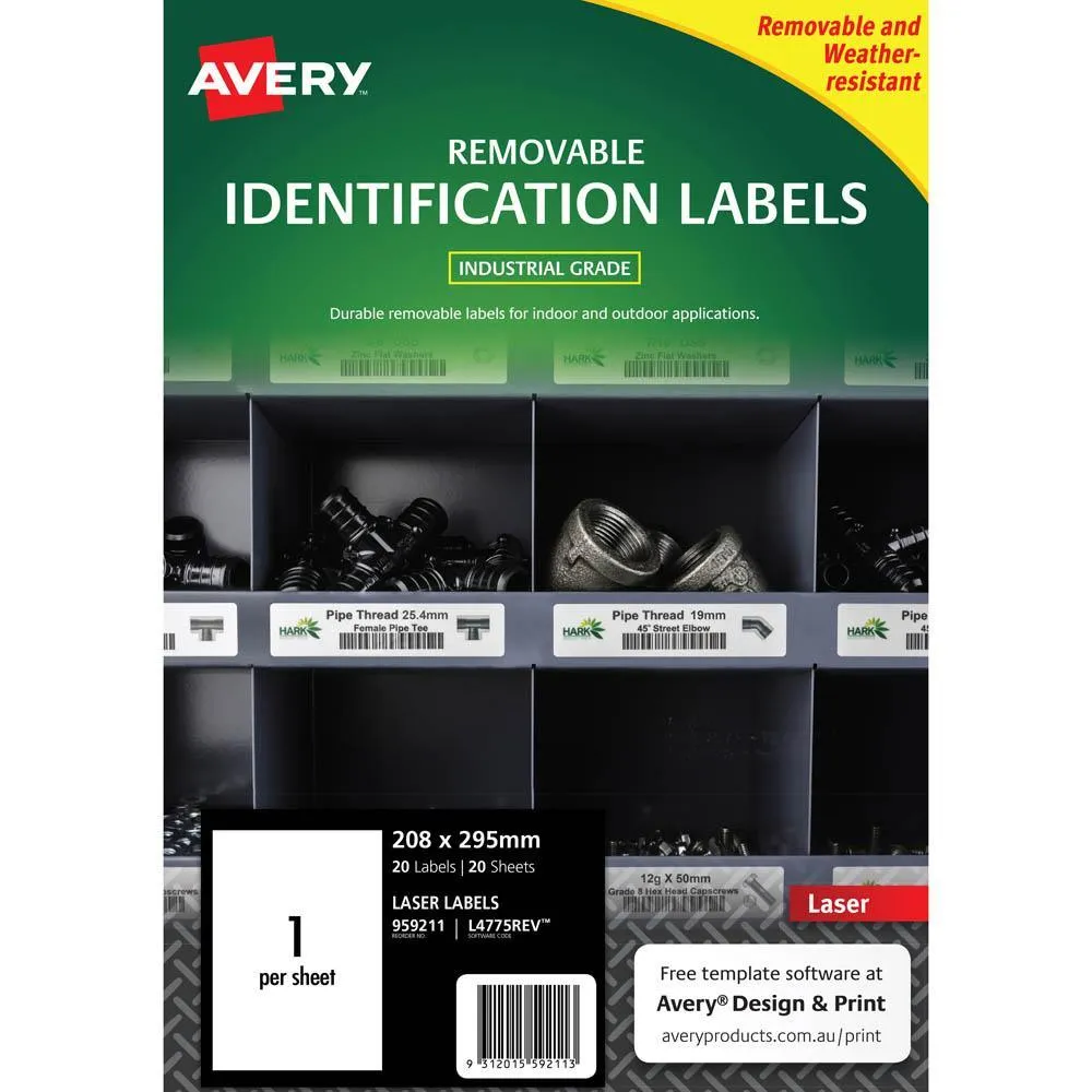 9cAvery-959211-Removable-Heavy-Duty-Labels-210-X-297Mm-White-Pack-20