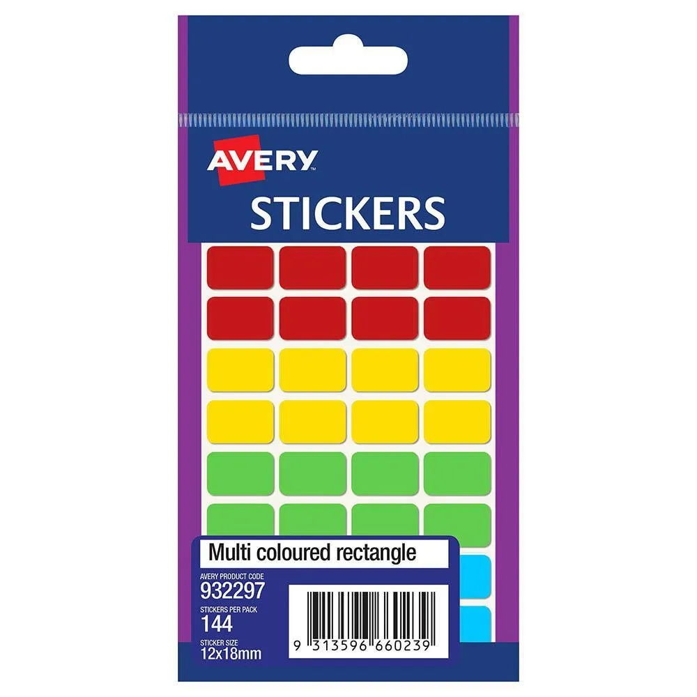 9dAvery-932297-Multi-Purpose-Stickers-Rectangle-18-X-12Mm-Multi-Coloured-Pack-144