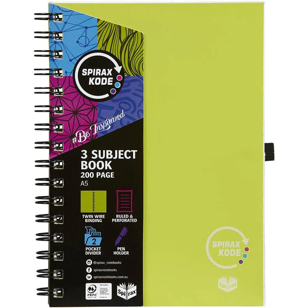 9oSpirax-P961-Kode-3-Subject-Notebook-Spiral-Bound-200-Page-A5-Green