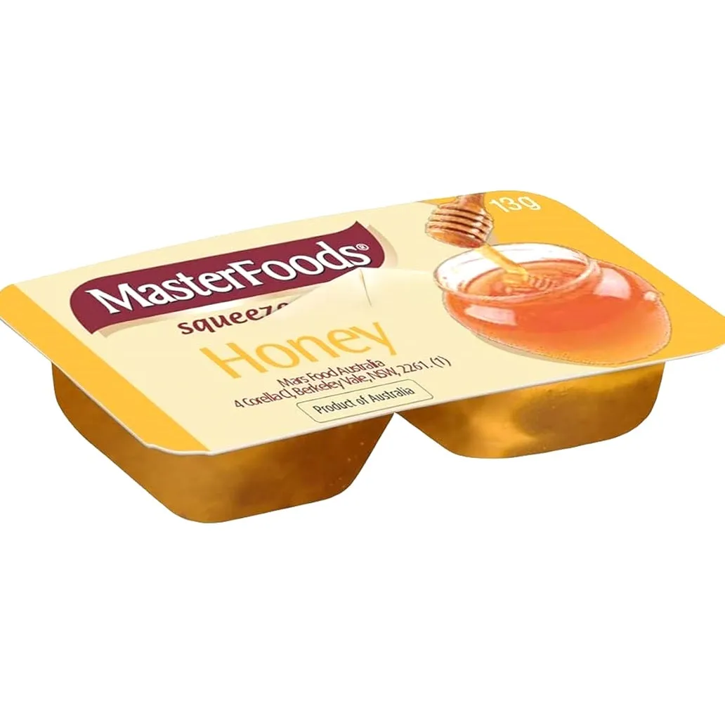 9pMasterfoods-Sweet-Honey-Spread-Squeeze-On-Individual-Portions-Squeezy-13g-100-Pack-Carton-Bulk-Box