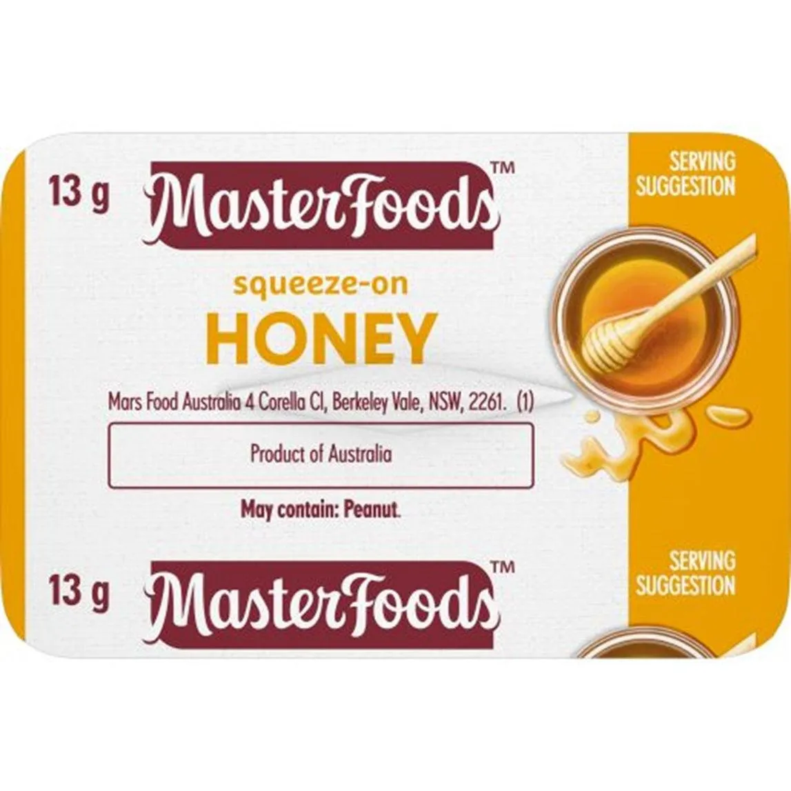 9pMasterfoods-Sweet-Honey-Spread-Squeeze-On-Individual-Portions-Squeezy-13g-100-Pack-Carton-Bulk-Box_1