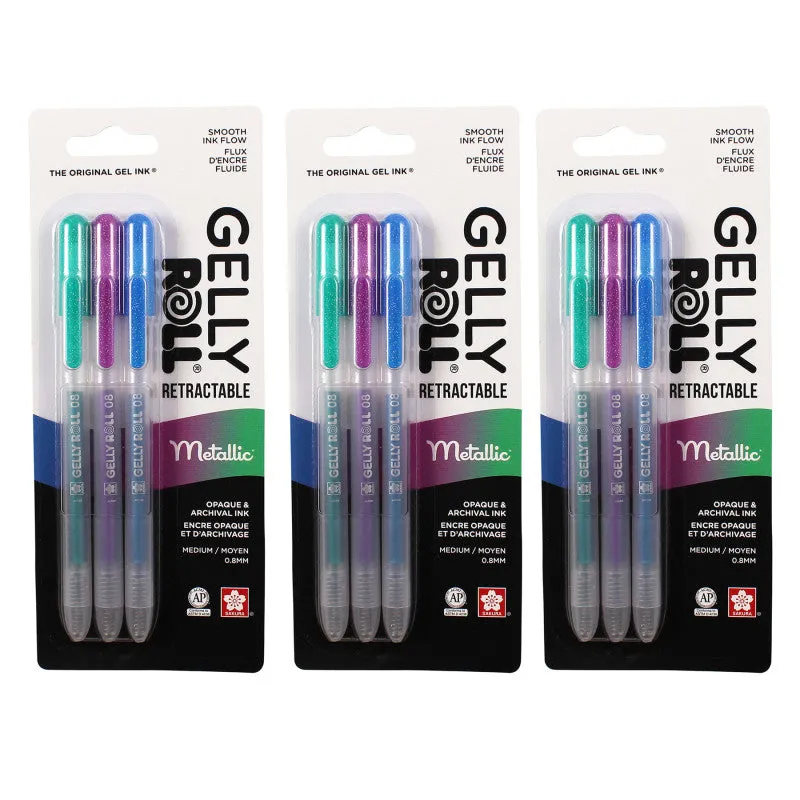 6tRetractable-Metallic-Gel-Pens-08-Medium-Point-Assorted-Colors-3-Per-Set-3-Sets